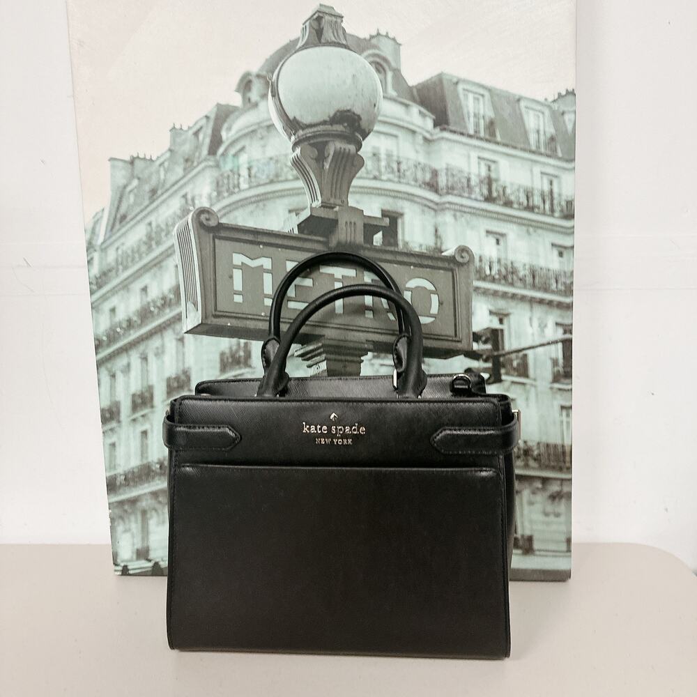 Kate Spade WKRU6951 Staci Medium Satchel Black Saffiano Leather Purse